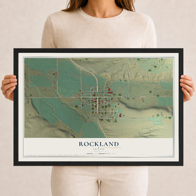 Map of Rockland, Idaho, 12 x 18 inch print in a black wood frame