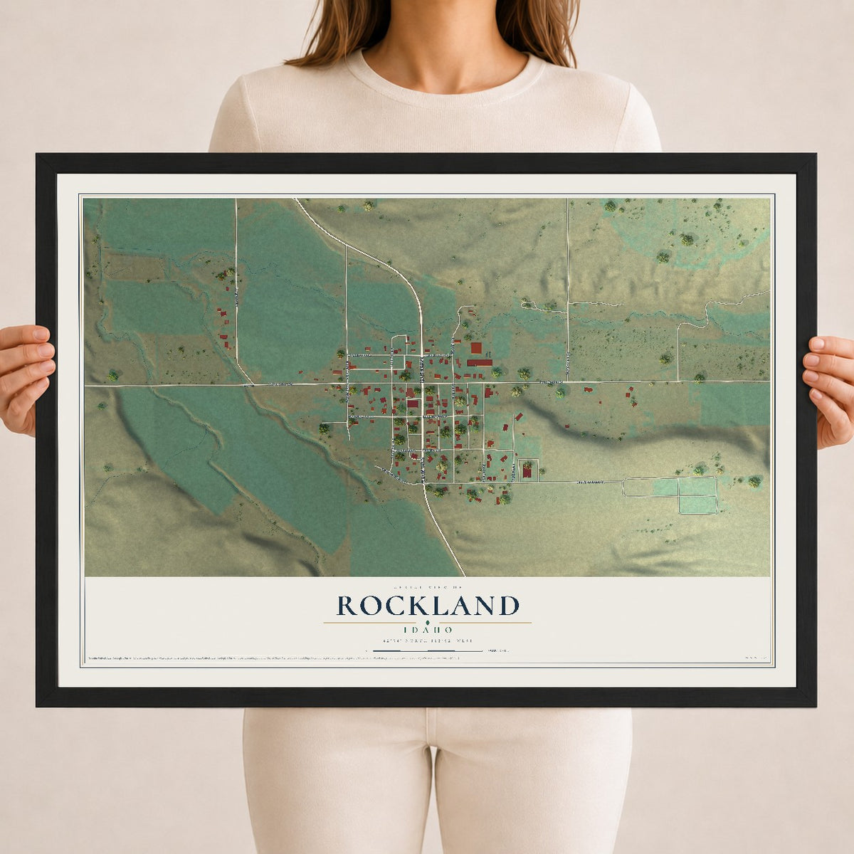 Map of Rockland, Idaho, 18 x 24 inch print in a black wood frame