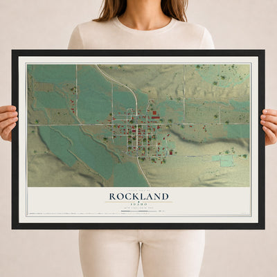 Map of Rockland, Idaho, 18 x 24 inch print in a black wood frame