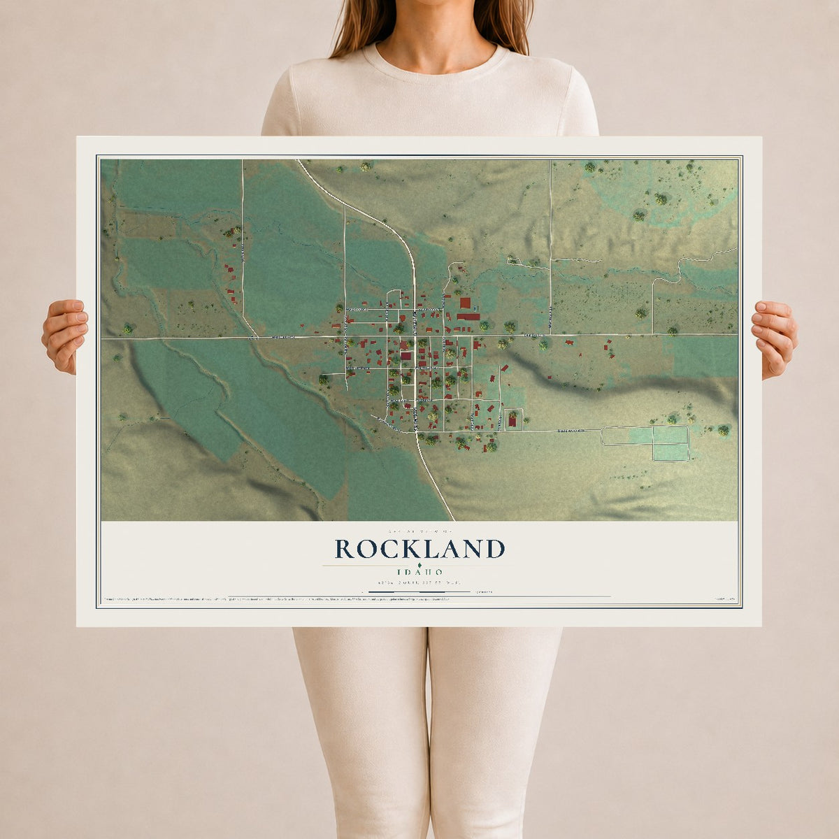 Map of Rockland, Idaho, 24 x 36 inch unframed archival matte print