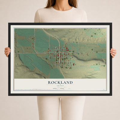 Map of Rockland, Idaho, 24 x 36 inch print in a black wood frame
