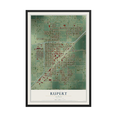 Map of Rupert, Idaho, 12 x 18 inch print in a black wood frame