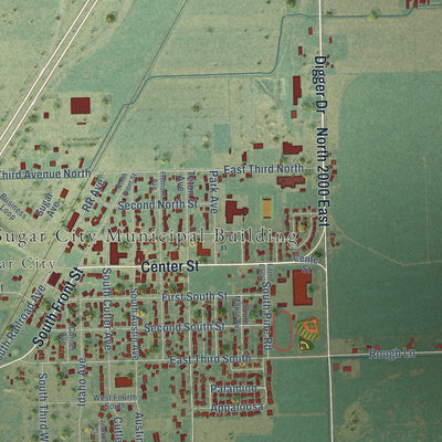 Close-up of the map of Salem, Idaho print showing street and building detail