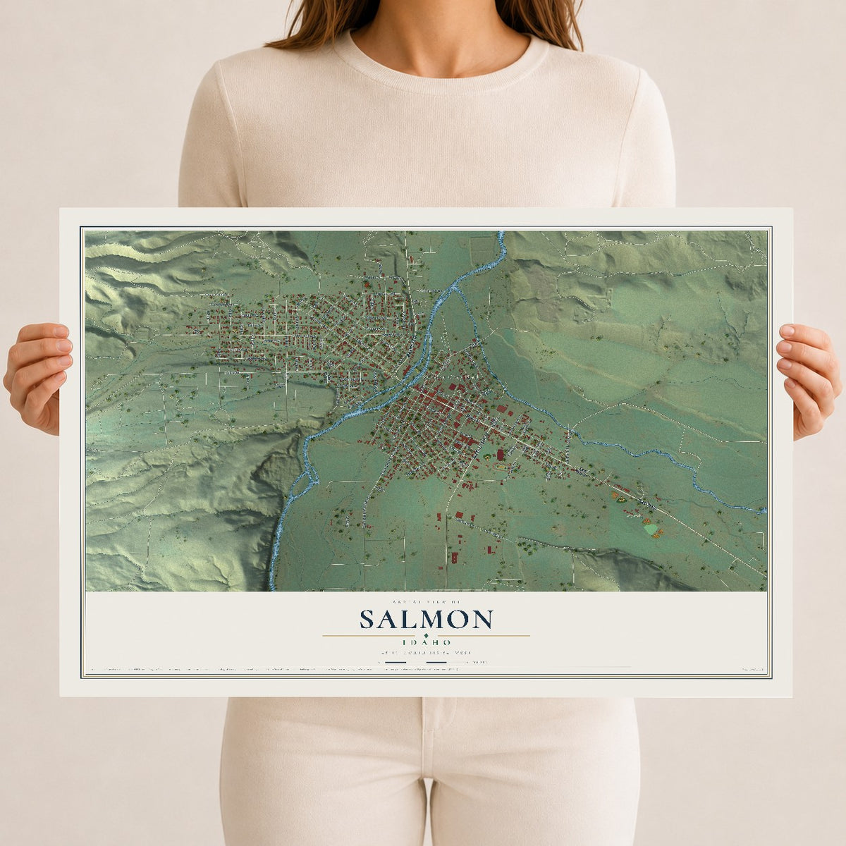 Map of Salmon, Idaho, 12 x 18 inch unframed archival matte print