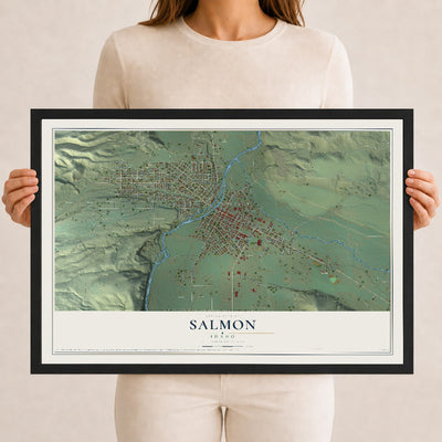 Map of Salmon, Idaho, 12 x 18 inch print in a black wood frame