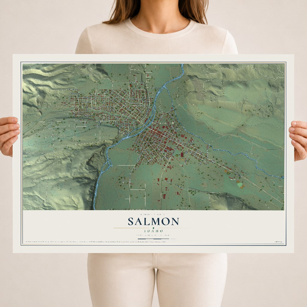 Map of Salmon, Idaho, 18 x 24 inch unframed archival matte print