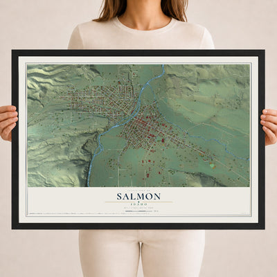 Map of Salmon, Idaho, 18 x 24 inch print in a black wood frame