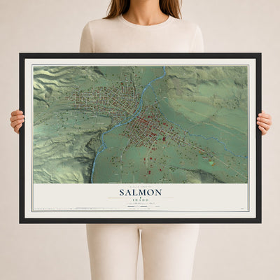 Map of Salmon, Idaho, 24 x 36 inch print in a black wood frame