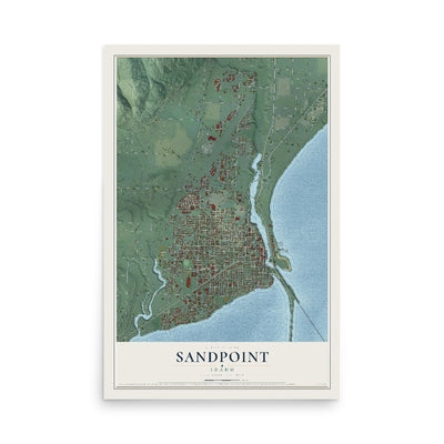Map of Sandpoint, Idaho, 12 x 18 inch unframed archival matte print