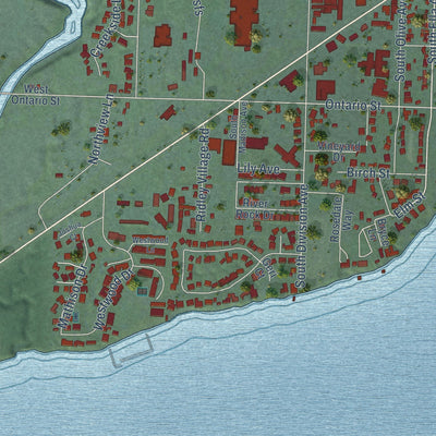 Second close-up of the map of Sandpoint, Idaho print showing more streets and buildings