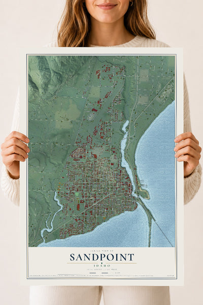 Map of Sandpoint, Idaho, 18 x 24 inch unframed archival matte print
