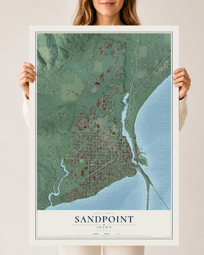Map of Sandpoint, Idaho, 24 x 36 inch unframed archival matte print