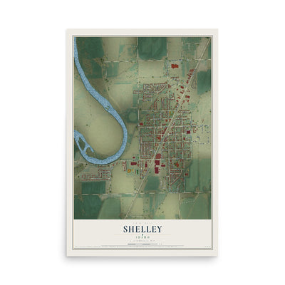 Map of Shelley, Idaho, 12 x 18 inch unframed archival matte print