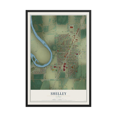 Map of Shelley, Idaho, 12 x 18 inch print in a black wood frame