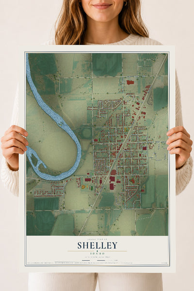 Map of Shelley, Idaho, 18 x 24 inch unframed archival matte print