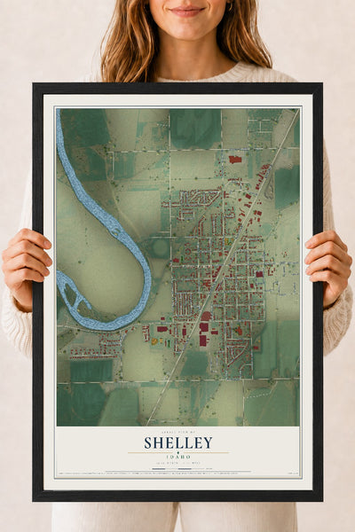 Map of Shelley, Idaho, 18 x 24 inch print in a black wood frame