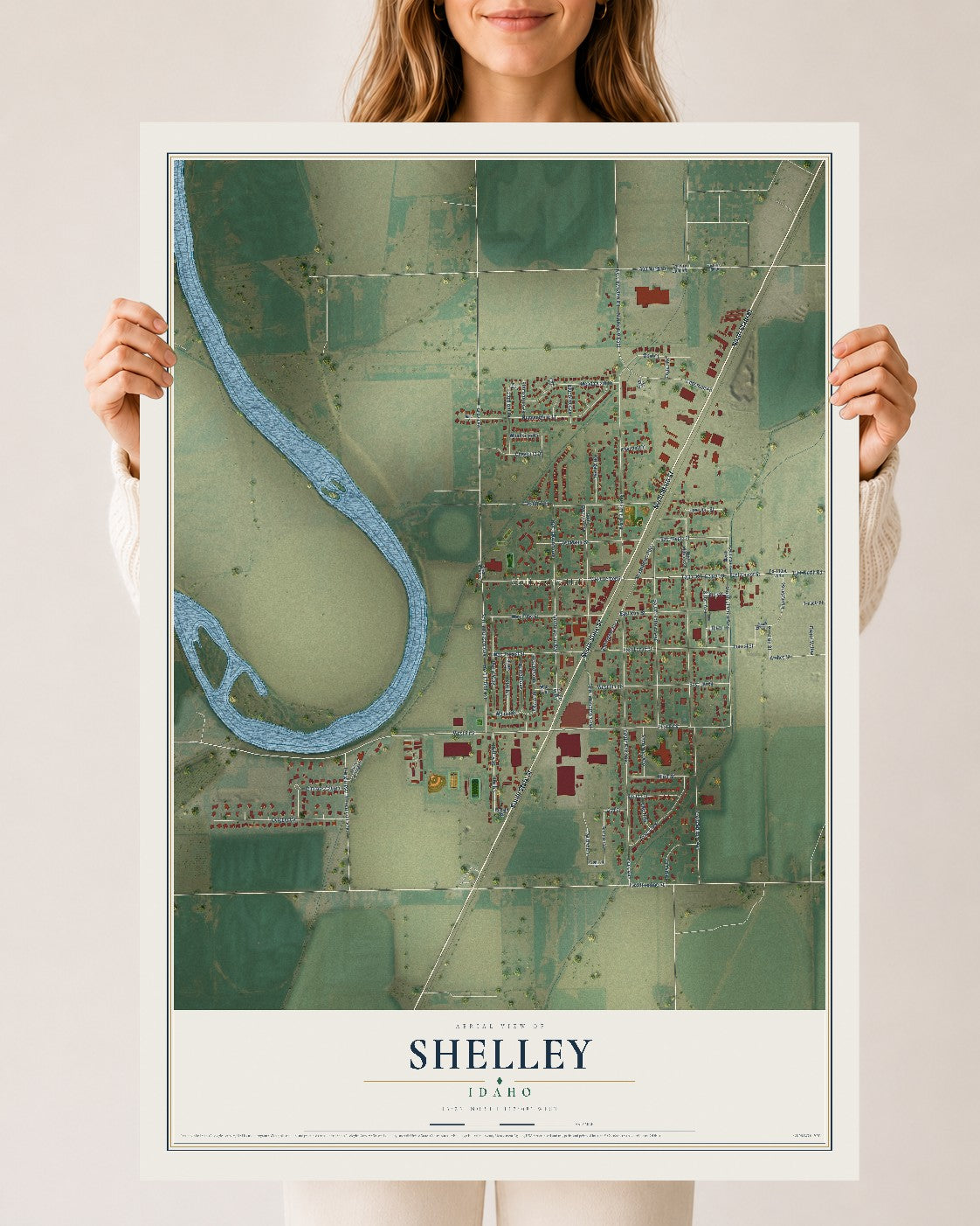 Map of Shelley, Idaho, 24 x 36 inch unframed archival matte print