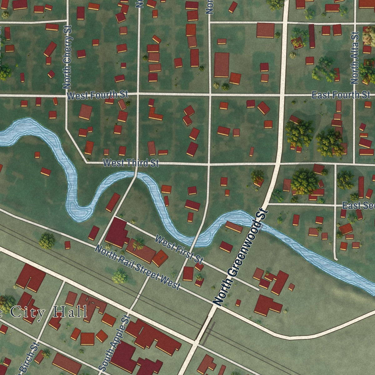 Close-up of the map of Shoshone, Idaho print showing street and building detail