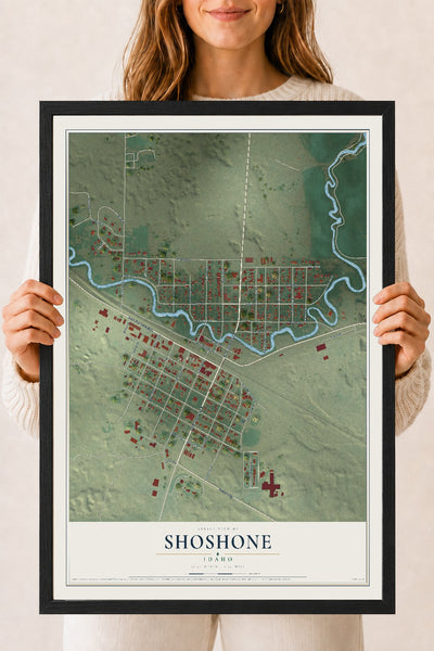 Map of Shoshone, Idaho, 18 x 24 inch print in a black wood frame