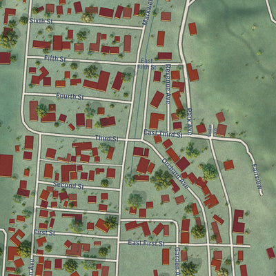 Close-up of the map of Silverton, Idaho print showing street and building detail