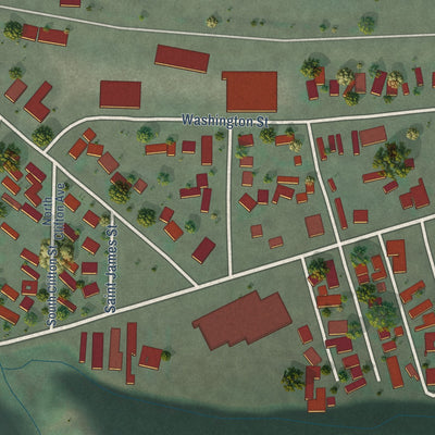 Second close-up of the map of Smelterville, Idaho print showing more streets and buildings