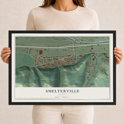 Map of Smelterville, Idaho, 12 x 18 inch print in a black wood frame