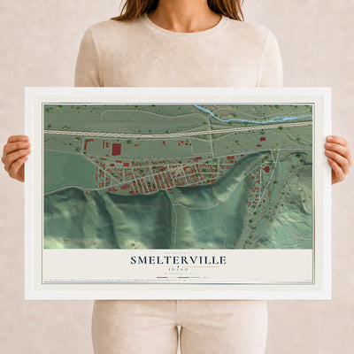 Map of Smelterville, Idaho, 12 x 18 inch print in a white wood frame