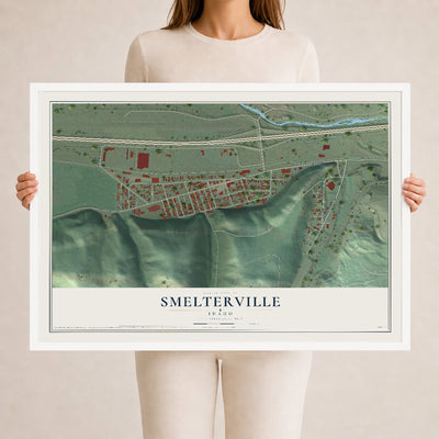 Map of Smelterville, Idaho, 24 x 36 inch print in a white wood frame