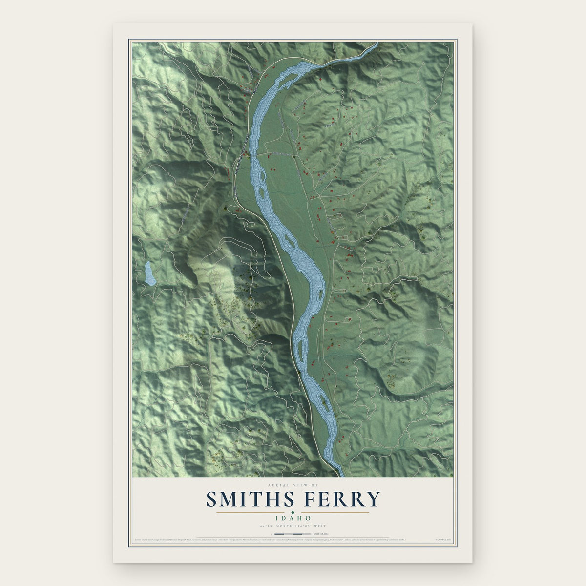 Smiths Ferry, Idaho map print, the full design