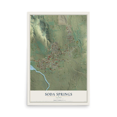 Map of Soda Springs, Idaho, 12 x 18 inch unframed archival matte print