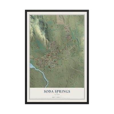 Map of Soda Springs, Idaho, 12 x 18 inch print in a black wood frame