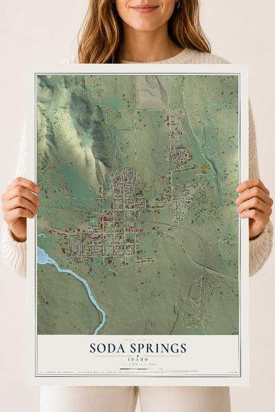 Map of Soda Springs, Idaho, 18 x 24 inch unframed archival matte print