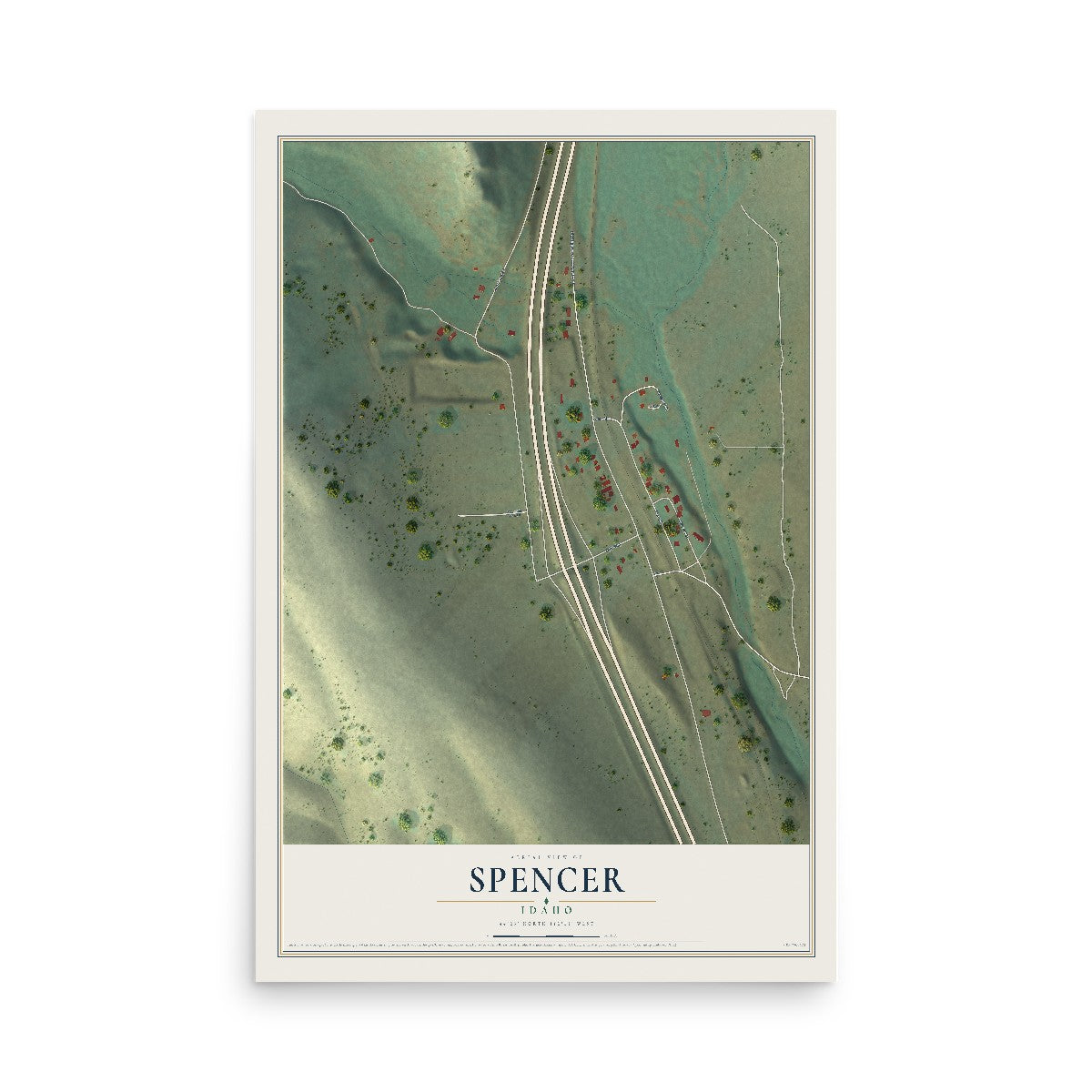 Map of Spencer, Idaho, 12 x 18 inch unframed archival matte print