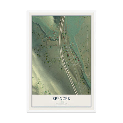 Map of Spencer, Idaho, 12 x 18 inch print in a white wood frame