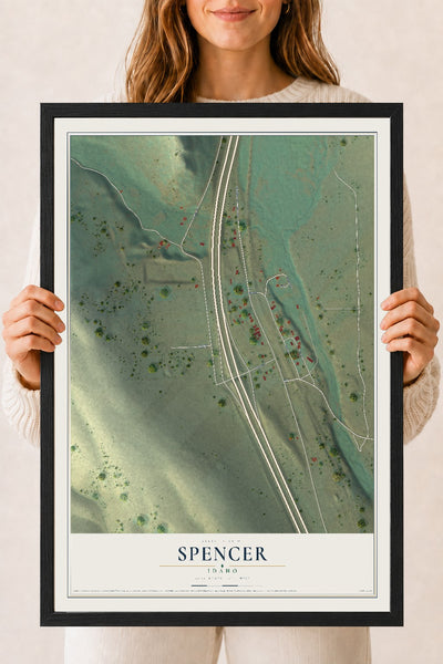 Map of Spencer, Idaho, 18 x 24 inch print in a black wood frame