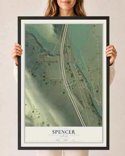 Map of Spencer, Idaho, 24 x 36 inch print in a black wood frame