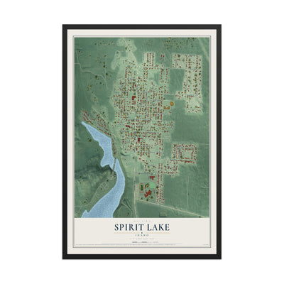 Map of Spirit Lake, Idaho, 12 x 18 inch print in a black wood frame