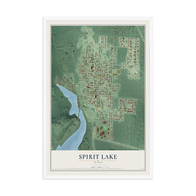 Map of Spirit Lake, Idaho, 12 x 18 inch print in a white wood frame