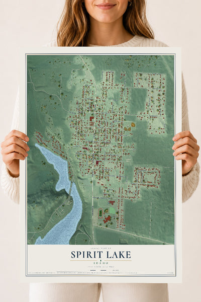 Map of Spirit Lake, Idaho, 18 x 24 inch unframed archival matte print
