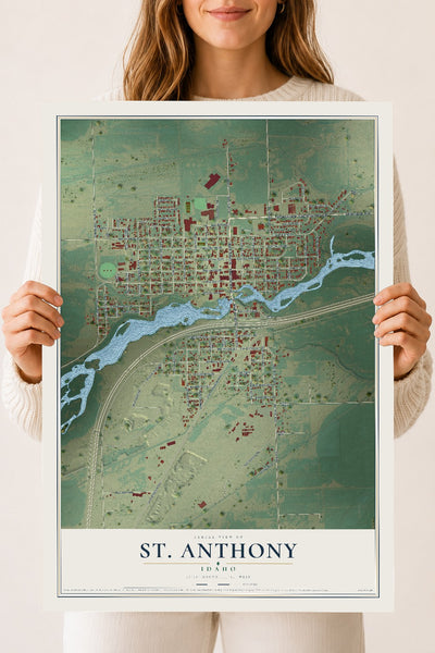 Map of St. Anthony, Idaho, 18 x 24 inch unframed archival matte print