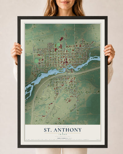 Map of St. Anthony, Idaho, 24 x 36 inch print in a black wood frame