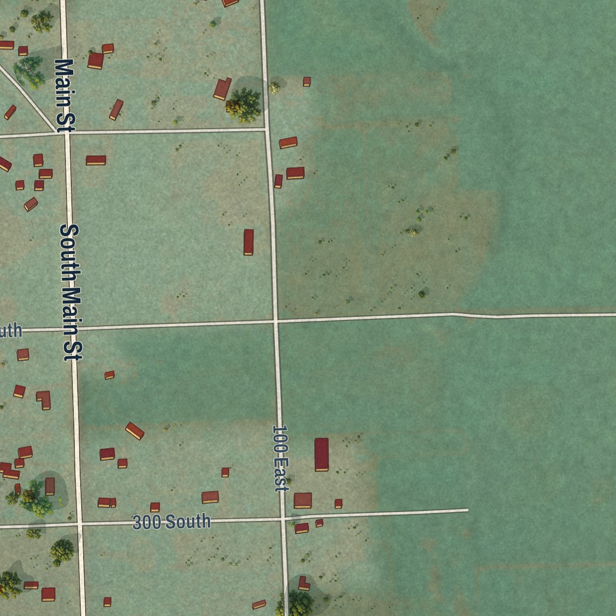 Second close-up of the map of St. Charles, Idaho print showing more streets and buildings
