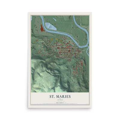 Map of St. Maries, Idaho, 12 x 18 inch unframed archival matte print