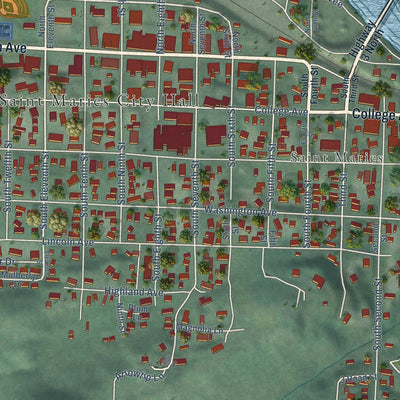 Close-up of the map of St. Maries, Idaho print showing street and building detail