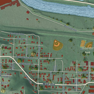 Second close-up of the map of St. Maries, Idaho print showing more streets and buildings
