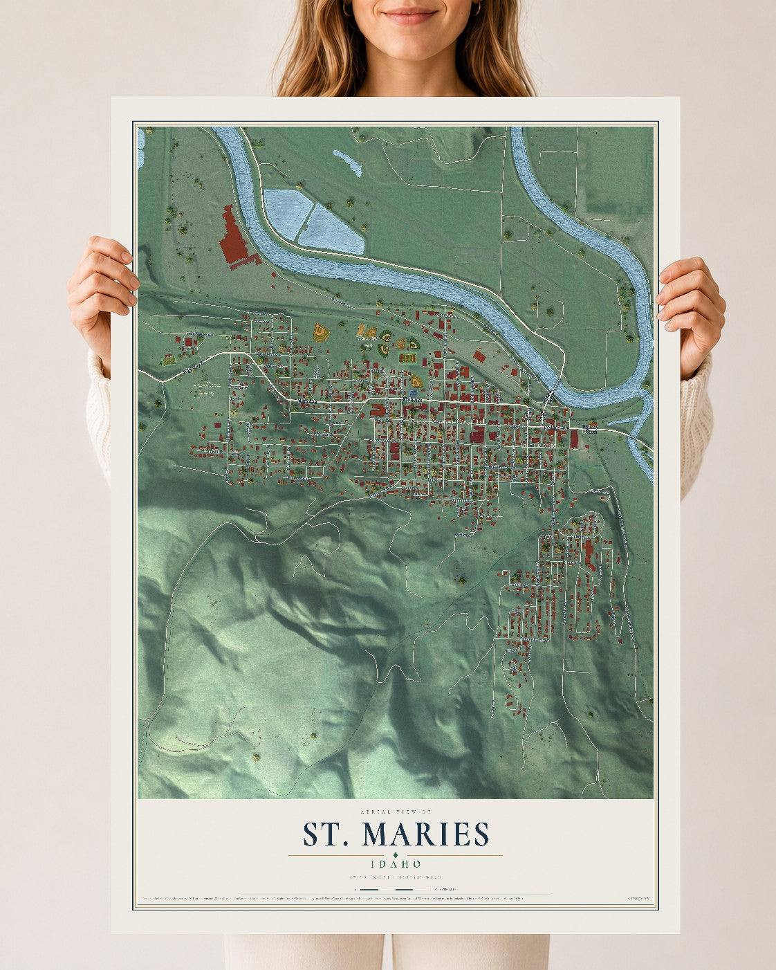 Map of St. Maries, Idaho, 24 x 36 inch unframed archival matte print