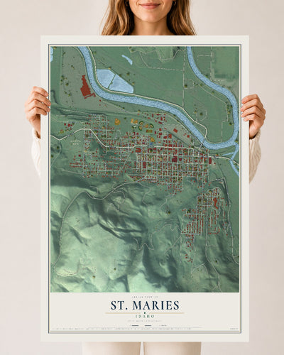 Map of St. Maries, Idaho, 24 x 36 inch unframed archival matte print