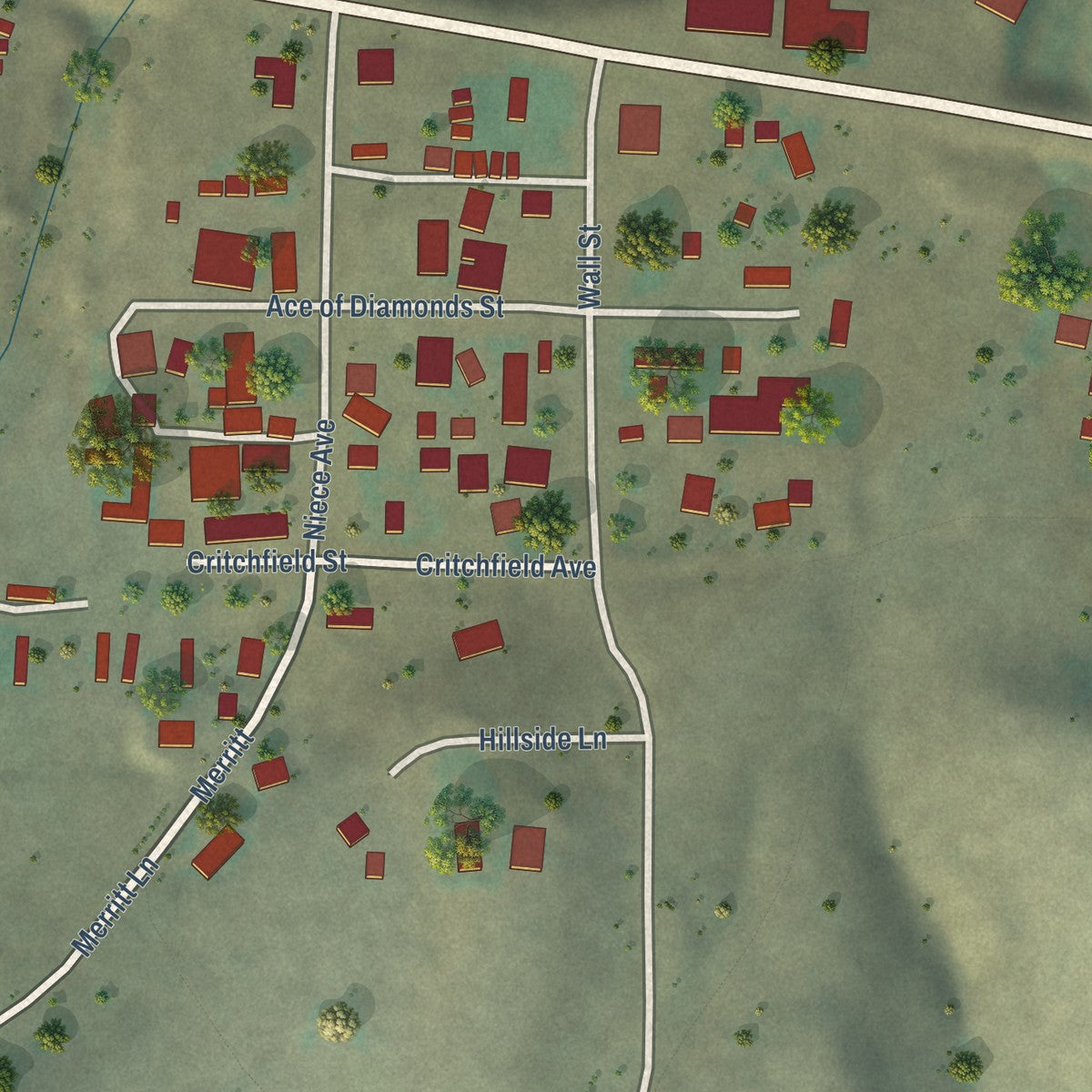 Close-up of the map of Stanley, Idaho print showing street and building detail