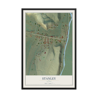 Map of Stanley, Idaho, 12 x 18 inch print in a black wood frame