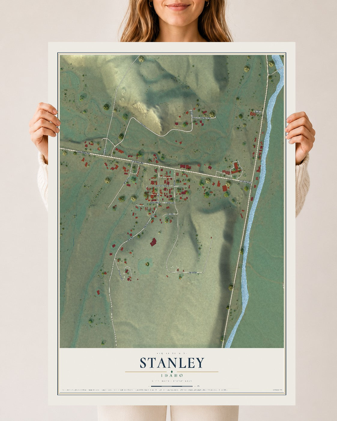Map of Stanley, Idaho, 24 x 36 inch unframed archival matte print